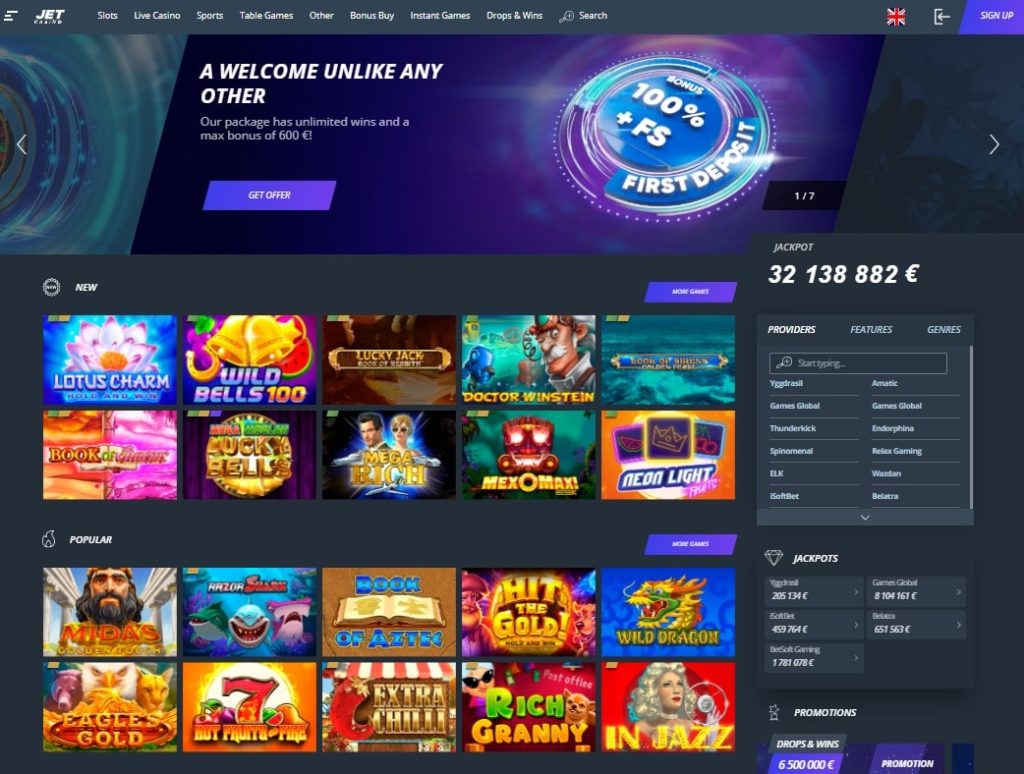 Oficiali Jet Casino internetinė svetainė