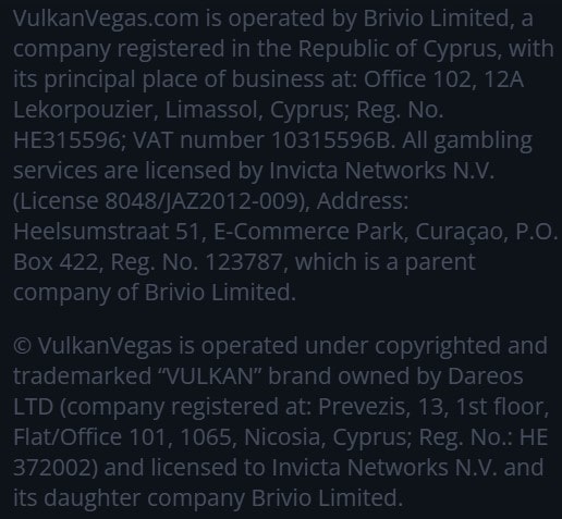 Vulkan Vegas licenciją