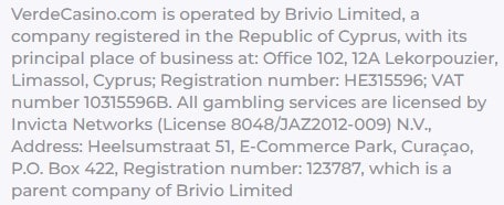 Verde Casino licenciją
