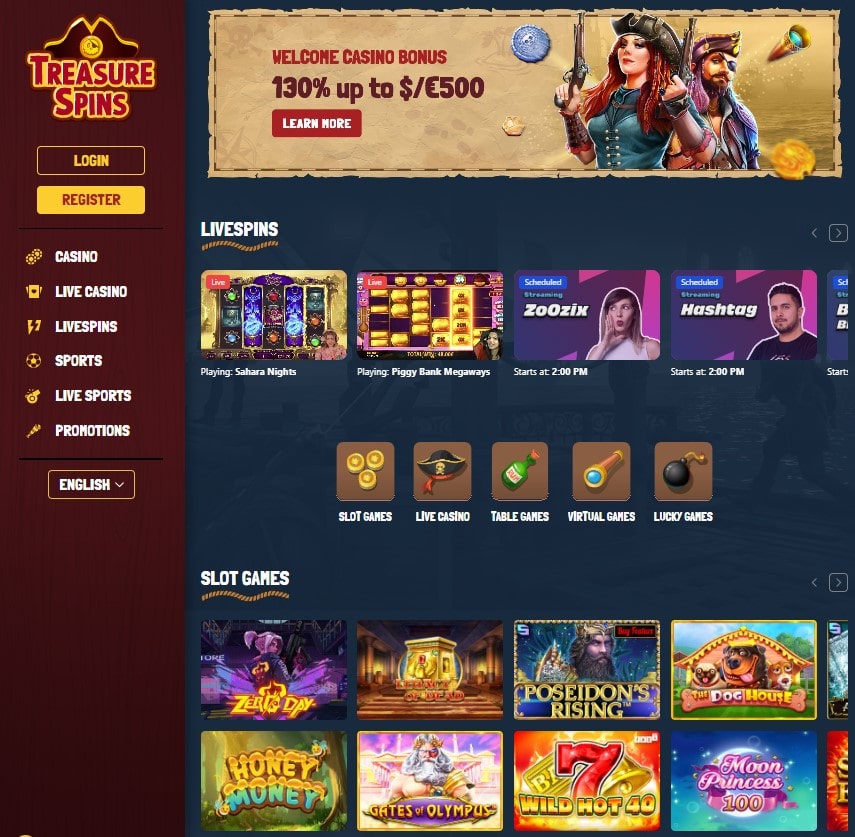 Treasure Spins Casino interneto svetainė