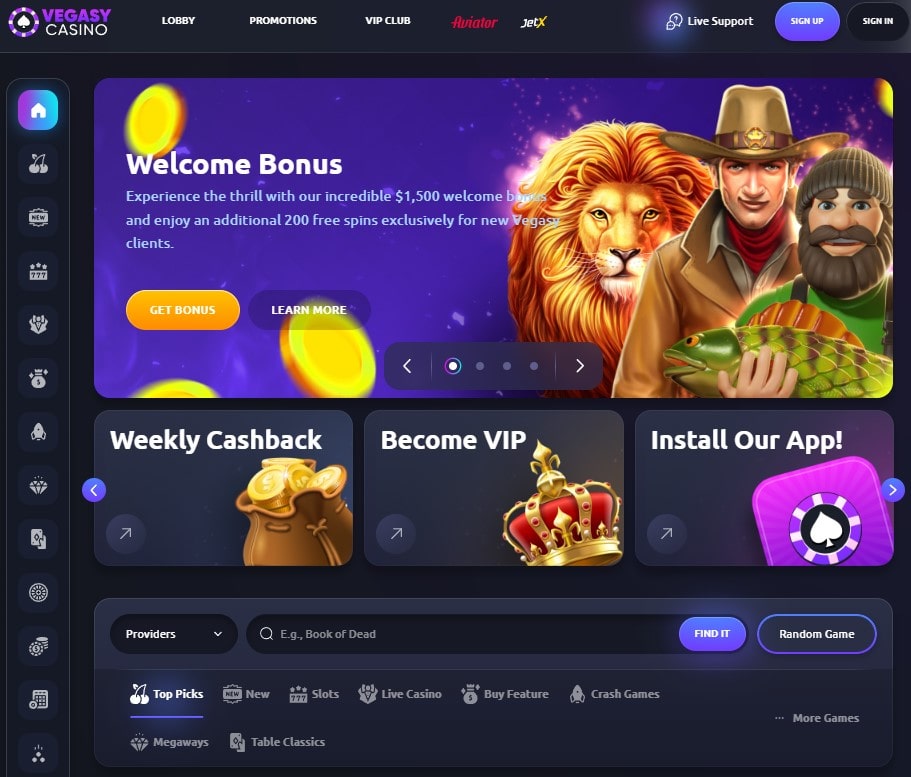 Vegasy Casino internetinė svetainė