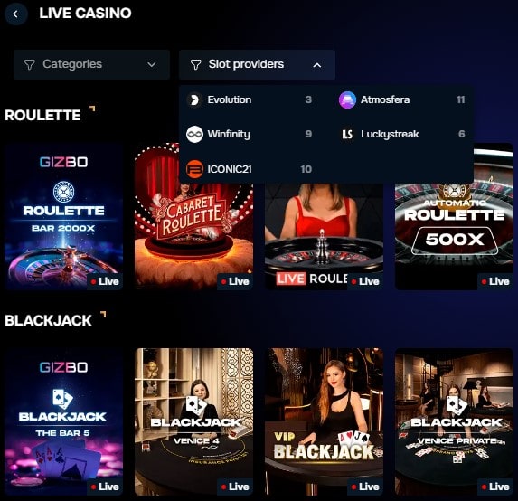 Gizbo live casino