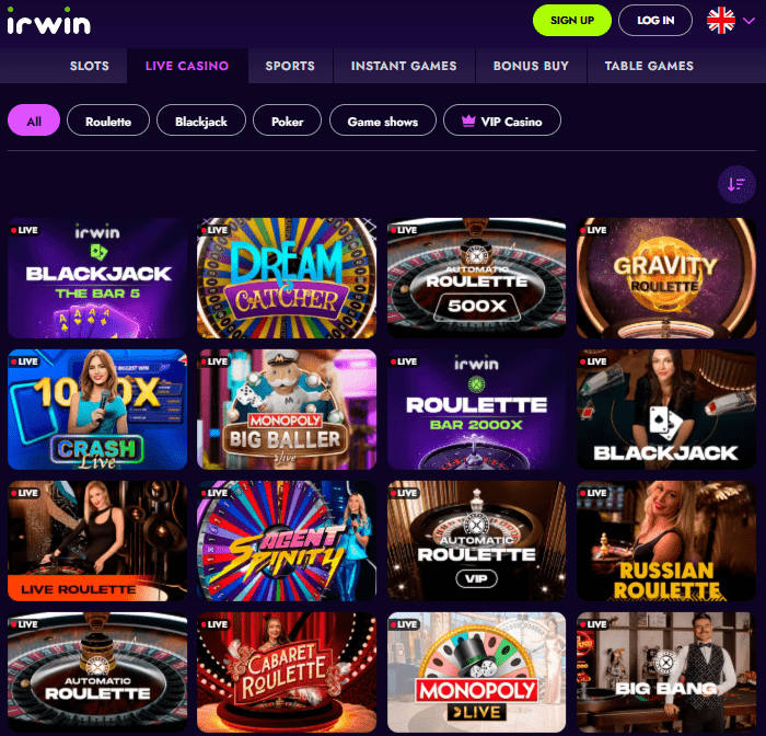 Irwin live casino