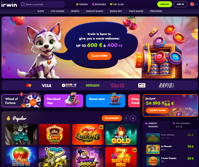 Irwin Casino internetinė svetainė