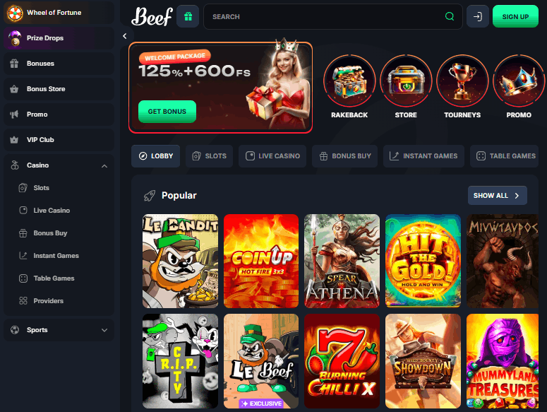 Beef Casino internetinė svetainė
