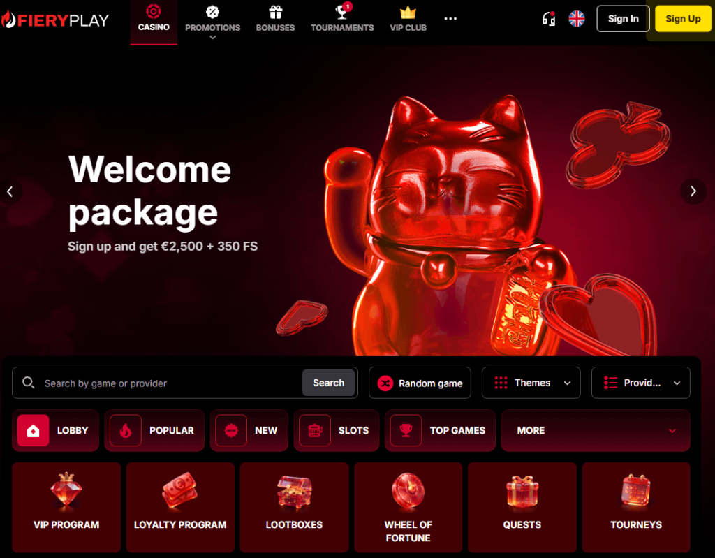 FieryPlay Casino internetinė svetainė