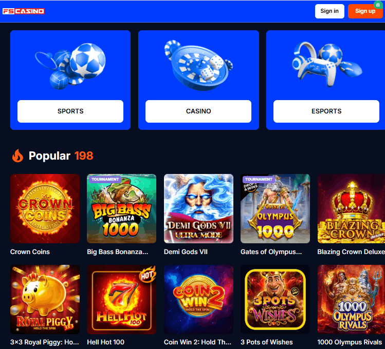 FS Casino internetinė svetainė