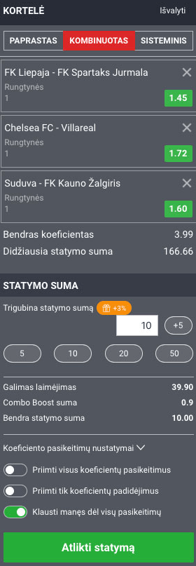 Ekspres tipo lažybos statymų kupone