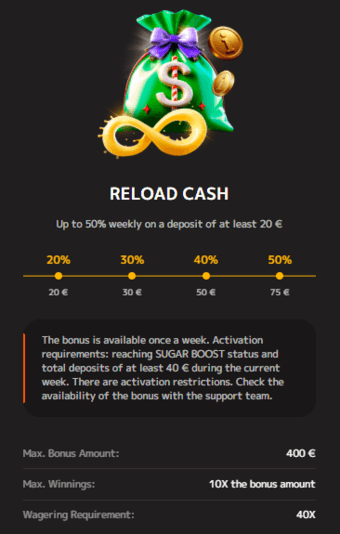 Iris Casino reload cash bonus