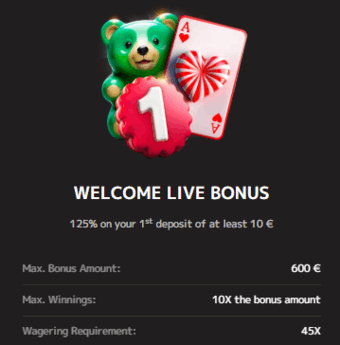 Iris Casino welcome live bonus